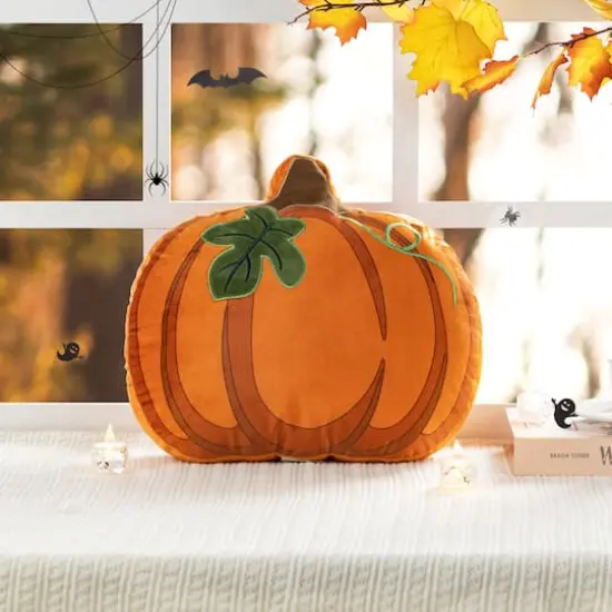 Glitzhome&reg; 15.5"L Fall and Halloween Fabric Double Sided Pumpkin Pillow {7}