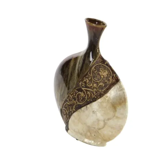 Brown Ceramic Traditional Vase, 14" x 11" x 3" {6}