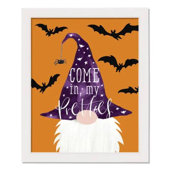 Come in My Pretties Gnome White Framed Print Wall Art {1}