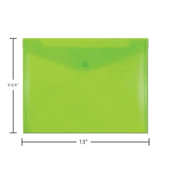 JAM Paper 9.75" x 13" Plastic Snap Closure Envelopes, 12ct. Lime Green {6}