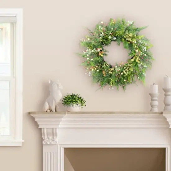 26" Artificial Fern & Berry Spring Wreath {3}