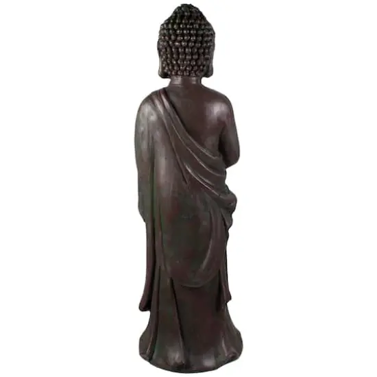 19.5" Dark Brown Standing Buddha with Lotus Outdoor Garden Statue {5}