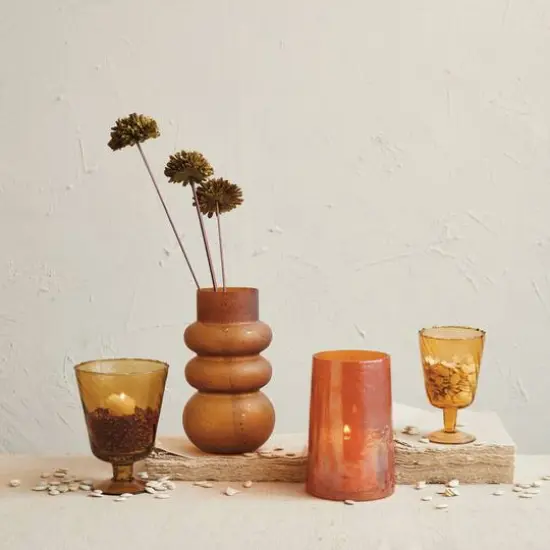 Hello Honey&reg; 8" Orange Iridescent Glass Hurricane Vase {3}