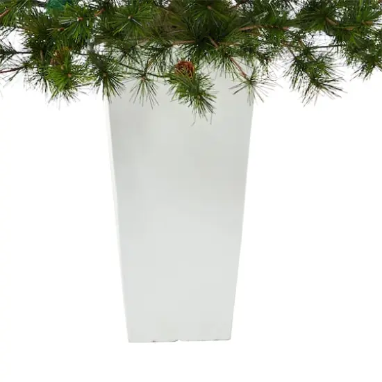 3.5ft. Pre-Lit Colorado Mountain Pine Artificial Christmas Tree in White Tower Planter, Clear Lights {7}