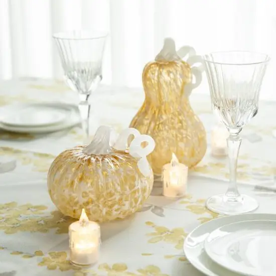 Glitzhome&reg; 6" Fall Amber Dots Round Glass Pumpkin {6}