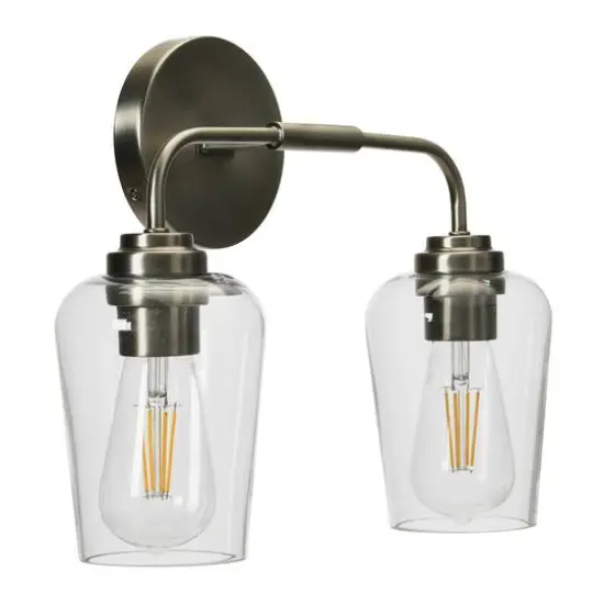 Hello Honey&reg; Robert Stevenson Lighting Holden Metal & Glass 2-Light Vanity Antique Nickel {9}