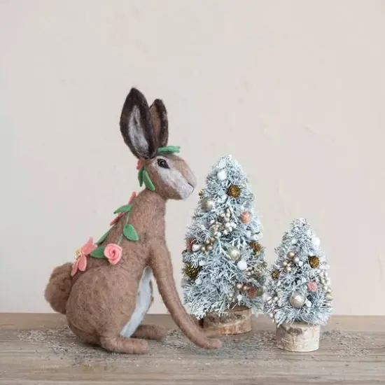 Hello Honey&reg; 9" Frosted Ornaments, Pinecones & Glitter Christmas Tree with Wood Slice Base {3}