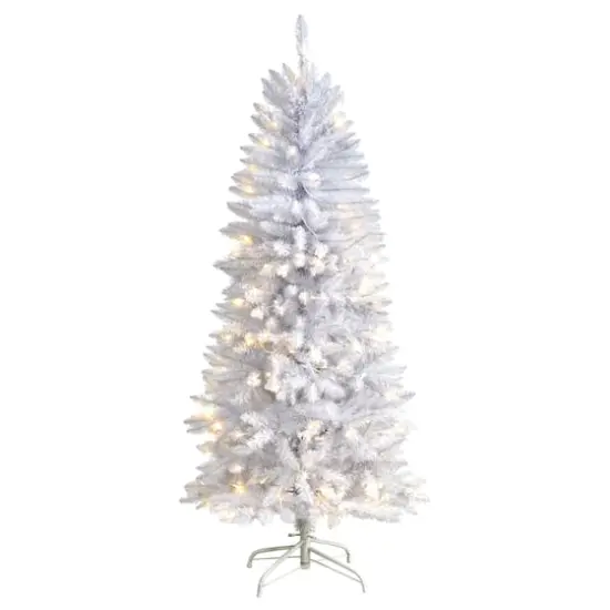 5ft. Pre-Lit White Artificial Christmas Tree, Warm White LED Lights {1}