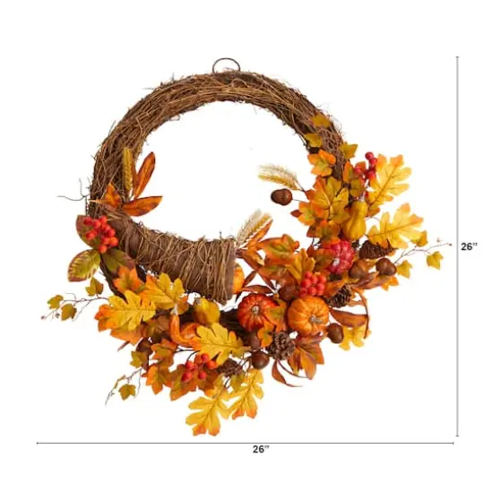 26" Autumn Cornucopia Fall Wreath {4}