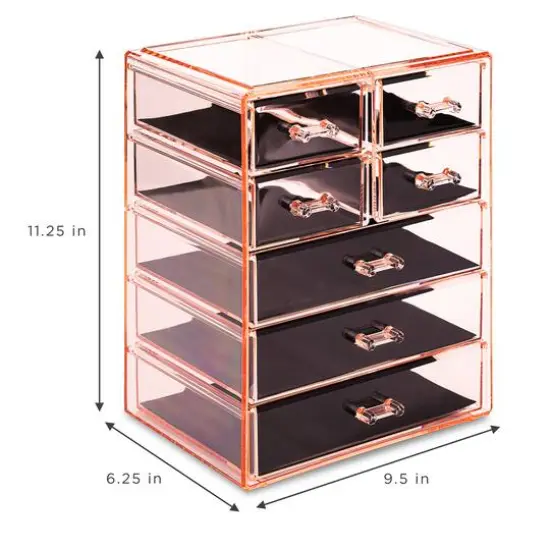 Sorbus Makeup & Jewelry Storage Case with 3 Large & 4 Small Drawers Pink {6}