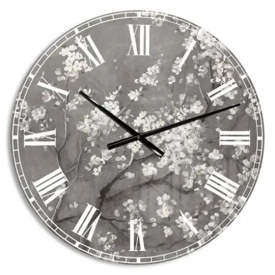 Designart 'White Cherry Blossoms I Traditional Wall Clock {1}