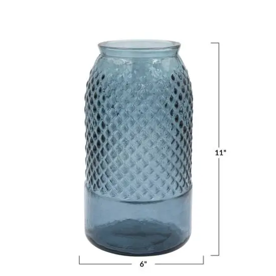 Hello Honey&reg; 11" Blue Round Embossed Reclaimed Glass Jar {4}