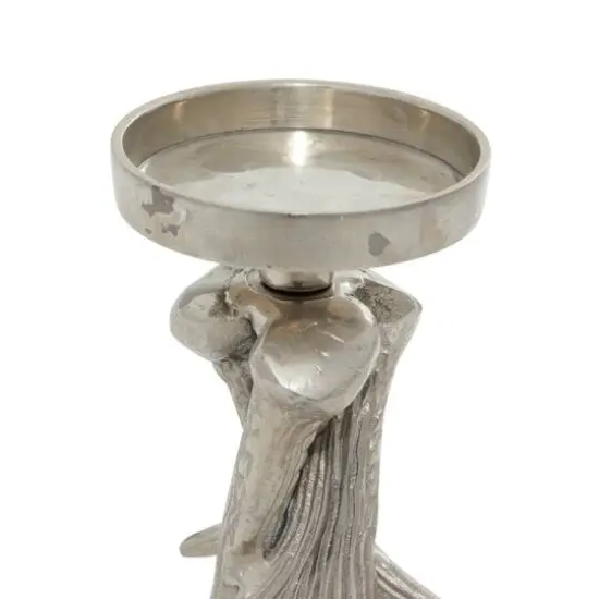 8" Silver Aluminum Traditional Candlestick Holder {4}