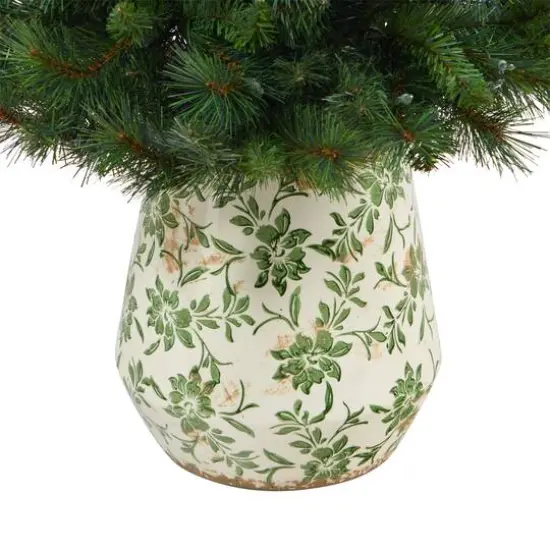 4.5ft. Pre-Lit West Virginia Mountain Pine Artificial Christmas Tree in Floral Planter, Clear Lights {7}