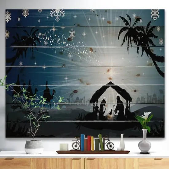 Designart Christmas Nativity Scene with Three Wise Men Print on Natural Pine Wood {4}