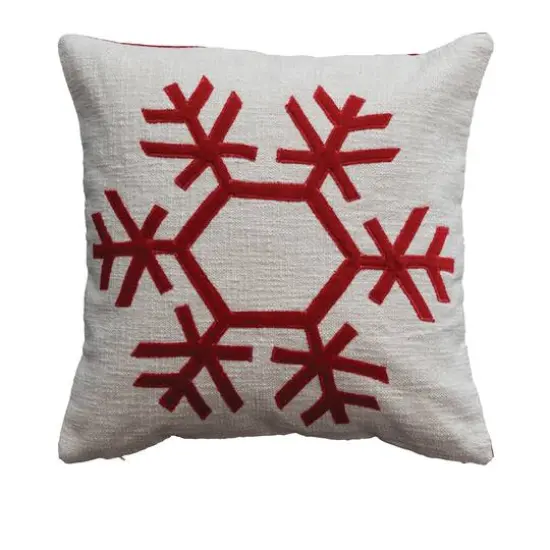 Hello Honey&reg; Cream & Red Embroidered Snowflake Pillow {1}