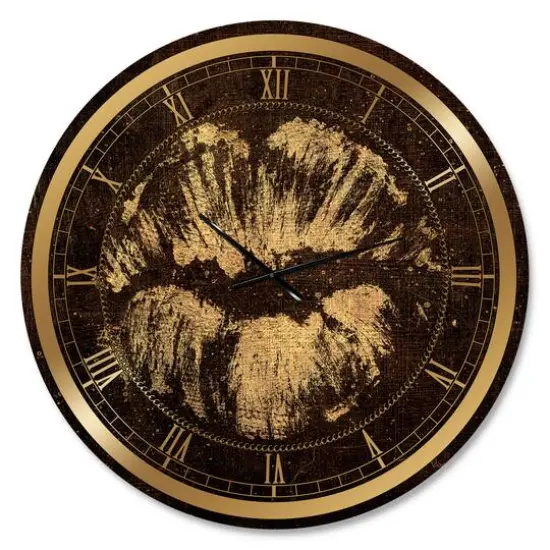 Designart 'Gold Fashions Lips Glam Wall Clock {1}