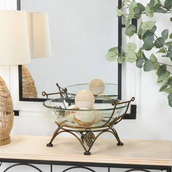 19" Clear Tempered Glass Kitchen Serving Bowl with Copper Metal Grapes Base {10}