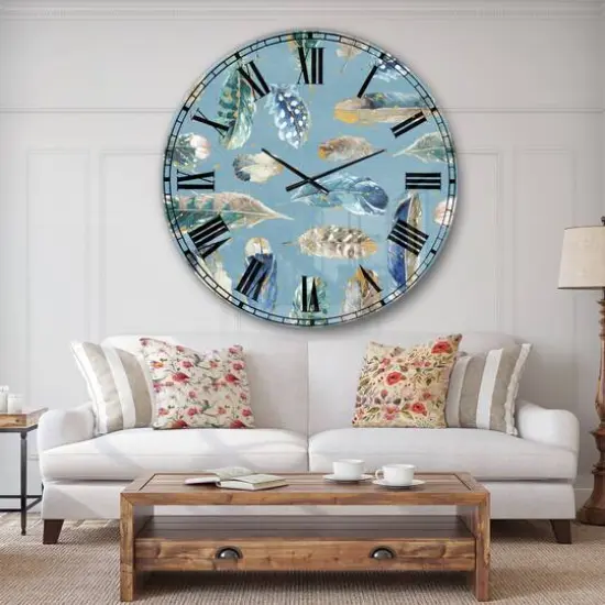 Designart 'Indigold Feathers Turquoise Pattern Traditional Wall Clock {3}