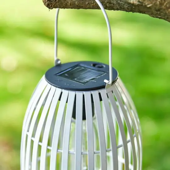 Glitzhome® 10" Woven Solar Powered Outdoor Hanging Lantern White {7}