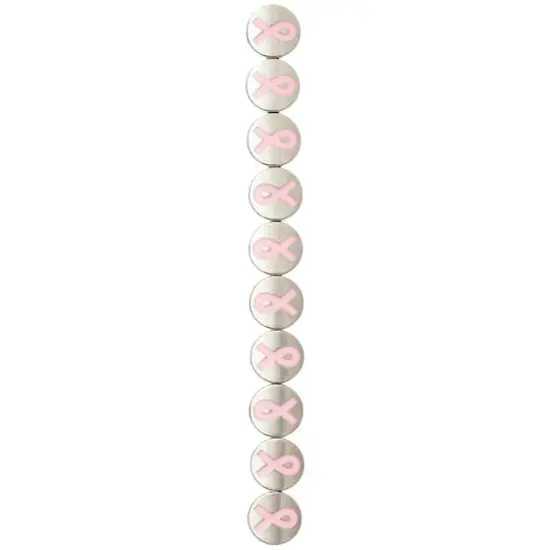 Pink Ribbon Metal Lentil Beads, 14mm by Bead Landing&trade; {4}