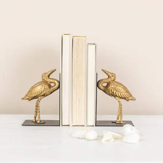 Hello Honey&reg; 6" Gold Decorative Cast Iron Bird Bookends Set {3}