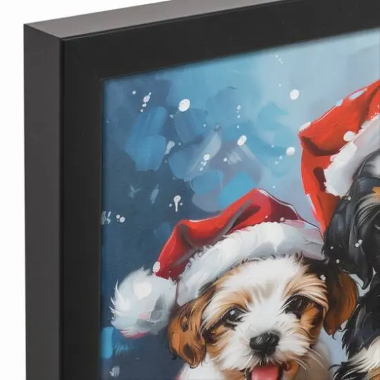 Christmas Puppies 15.73" x 12.73" Black Framed Canvas {6}