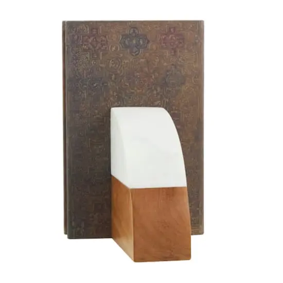 5" Marble & Wood Geometric Arched Bookends Set {5}