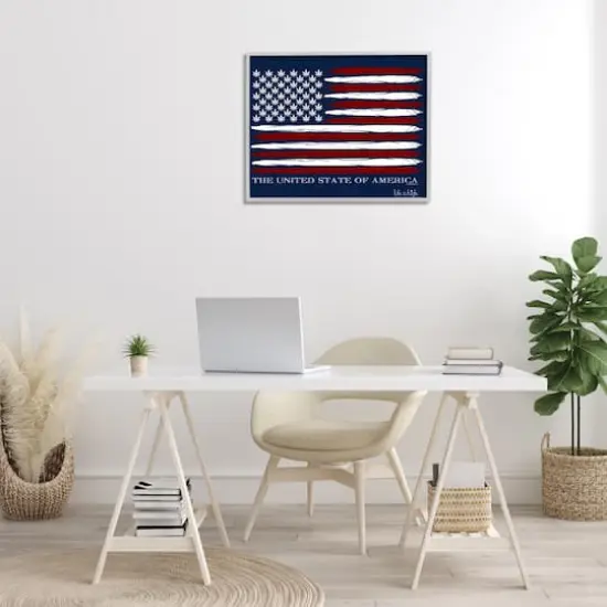 Stupell Industries Herb America Flag Framed Giclee Art Gray {3}