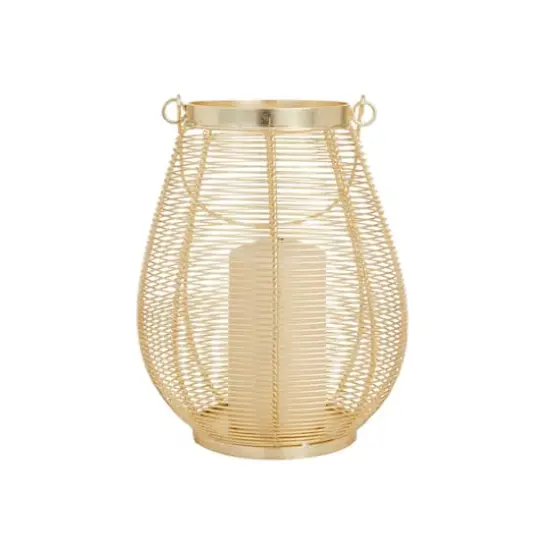 Gold Iron Glam Lantern, 11" x 8" x 8" {1}