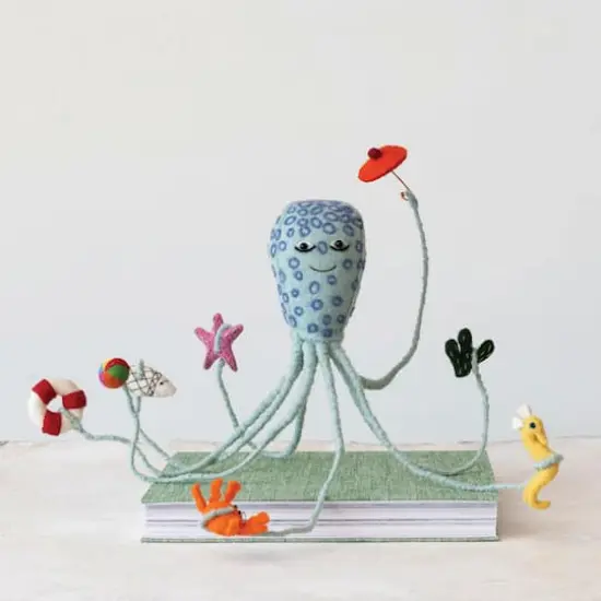 Hello Honey 23" Multicolor Handmade Wool Felt & Wire Octopus with Sea Creatures & Toys {3}