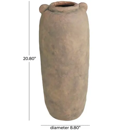 21" Brown Ceramic Distressed Terra Cotta Vase {8}