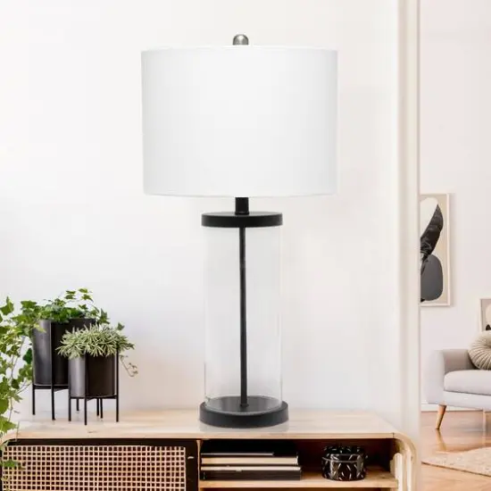 Lalia Home 27.5" Entrapped Glass Table Lamp with White Fabric Shade Black and White {5}