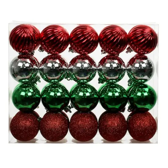 40 Pack 2.25" Red, Silver & Gold Solid & Glitter Shatterproof Ball Ornaments by Ashland® {1}