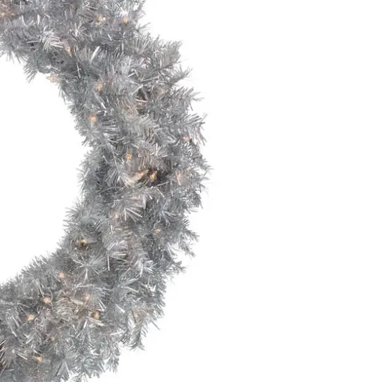 36" Pre-Lit Silver Tinsel Artificial Christmas Wreath {5}