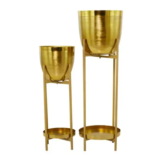 CosmoLiving by Cosmopolitan Gold Metal Planter with Removable Stand Set {7}