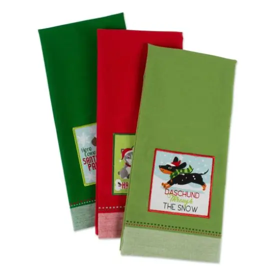 DII&reg; Assorted Holiday Pup Embellished Dishtowel Set {8}