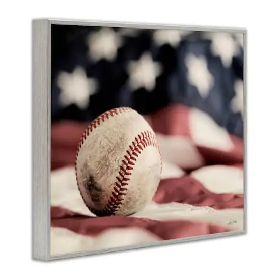 Stupell Industries Baseball & American Flag Framed Giclee Art Gray {4}