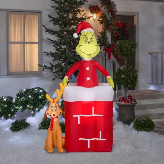 6ft. Animated Airblown&reg; Inflatable Christmas Grinch in Chimney {4}