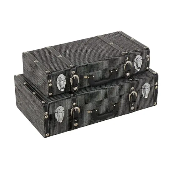Black Fabric Woven Storage Decorative Trunk with Silver Latches & Buckles Set {4}