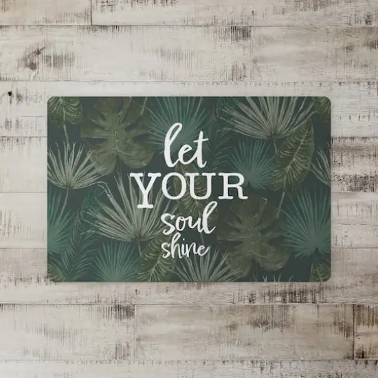 Let Your Soul Shine Topical Palm Floor Mat Gray and Green {3}