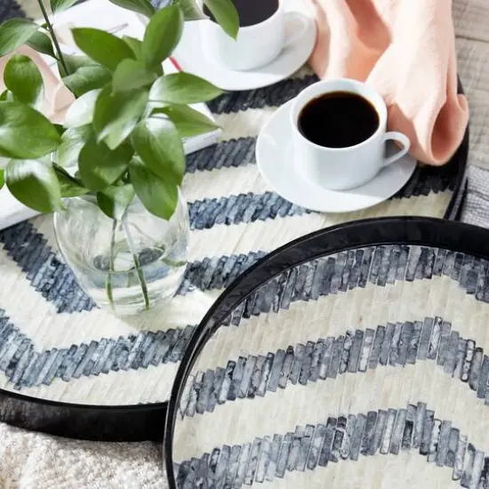 Black Mother of Pearl Modern Tray Set {9}