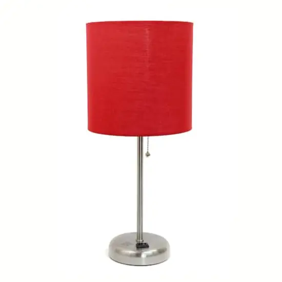 Creekwood Home Oslo 19.5" Power Outlet Table Lamp Brushed Steel Base/Red Shade {1}