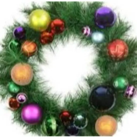 24" Pre-Decorated Multicolor Ball Ornament Long Needle Pine Artificial Christmas Wreath, Unlit {6}