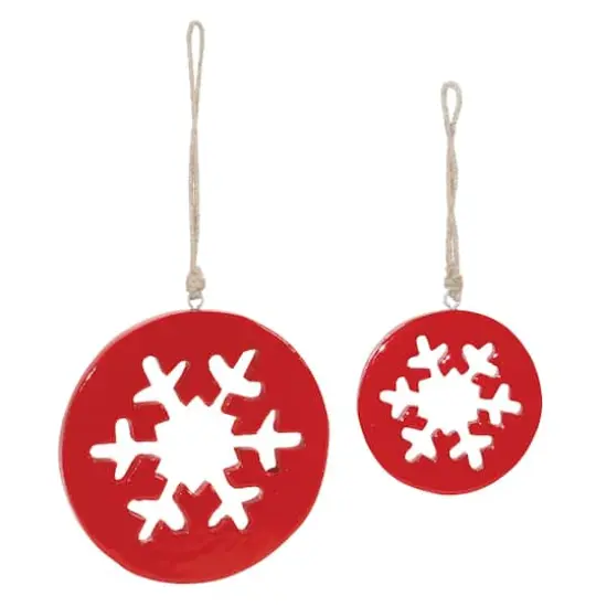 Red Wood Snowflake Cut-Out Ornaments Set {3}