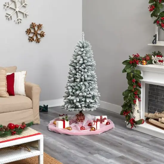5ft. Pre-Lit Flocked Montreal Fir Artificial Christmas Tree, Warm White LED Lights {3}