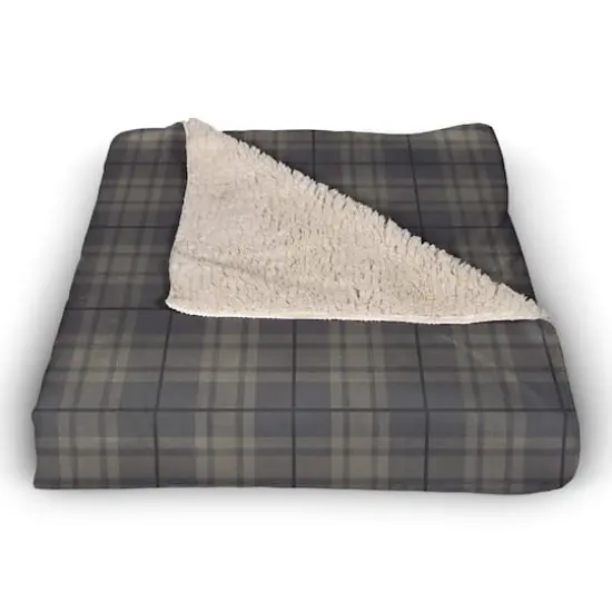 Dark Gray Plaid Sherpa Fleece Blanket {3}