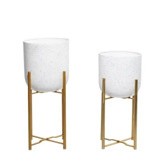 Set of 2 White Metal Contemporary Planter, 20", 22" {3}