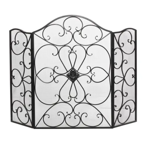 Black Metal Traditional Fireplace Screen, 36" x 49" x 1" {3}