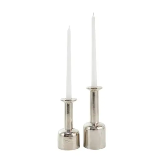 Silver Aluminum Taper Candle Holder with Rounded Bases Set {5}